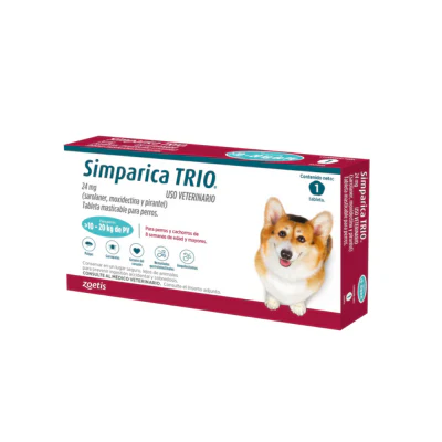 Simparica trio Caja X 1 tableta 🐶 | Zoetis | Perro | 10 - 20kg | Azul